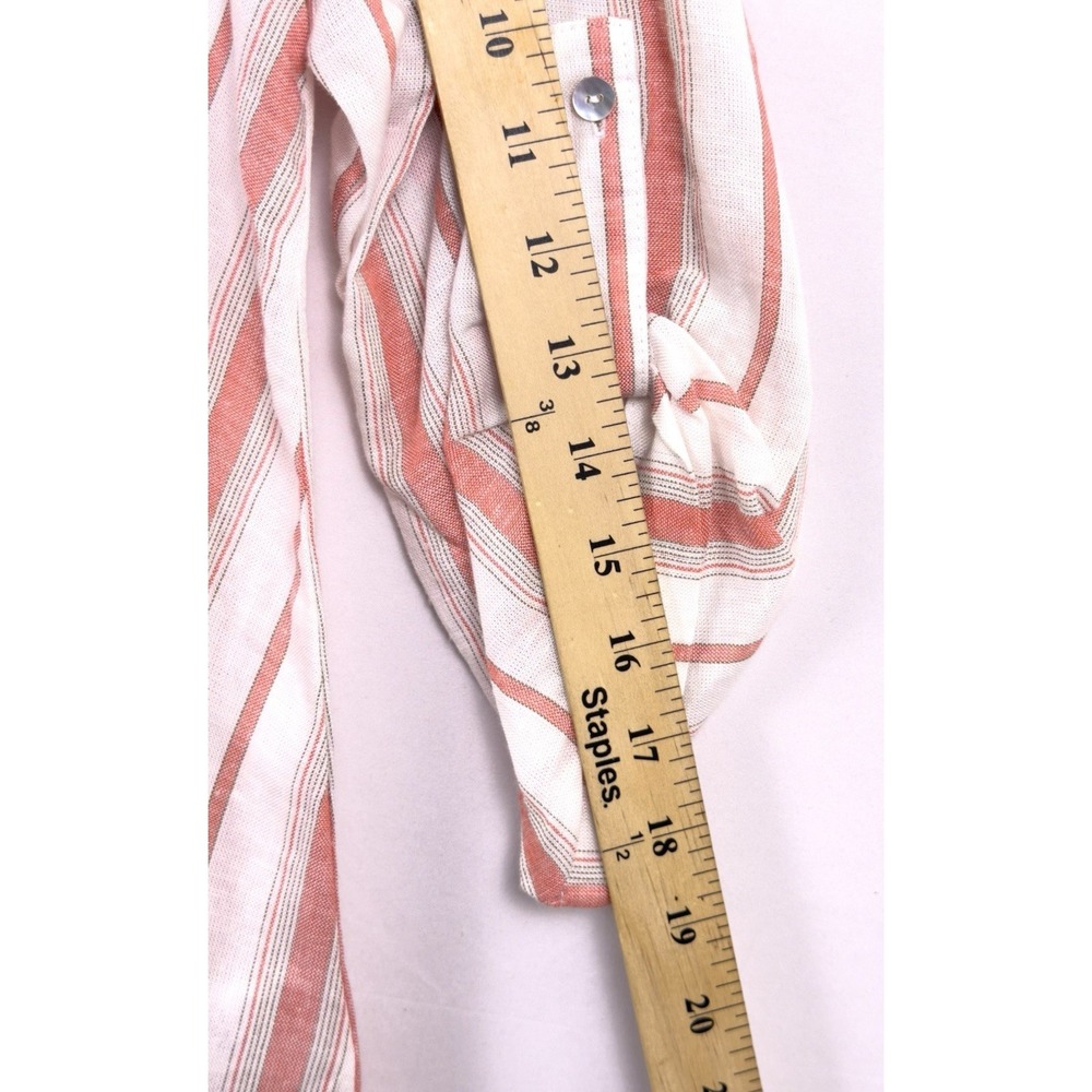 Staccato L Coral White Stripe Hi Lo Button Blouse Shirt Hem Roll Tab Slv Linen - Picture 5 of 10